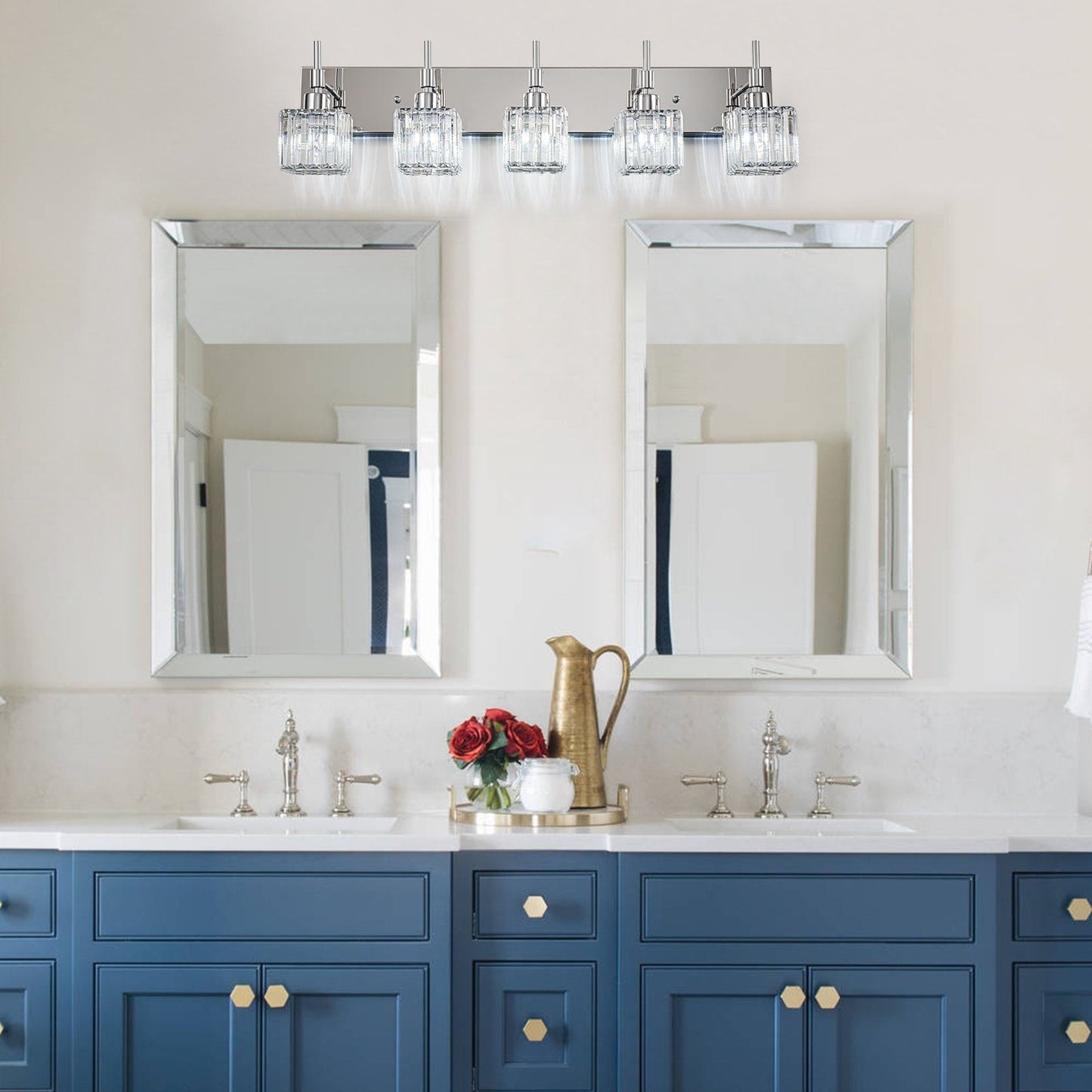 Ora Lustre de salle de bain moderne à cristaux, à intensité variable, pour miroir, éclairage de vanité glamour