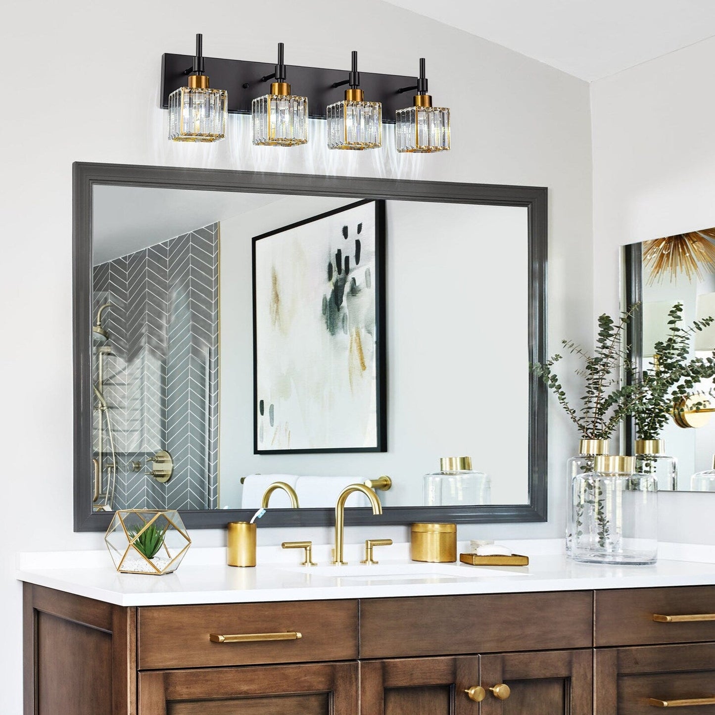 Ora Lustre de salle de bain moderne à cristaux, à intensité variable, pour miroir, éclairage de vanité glamour