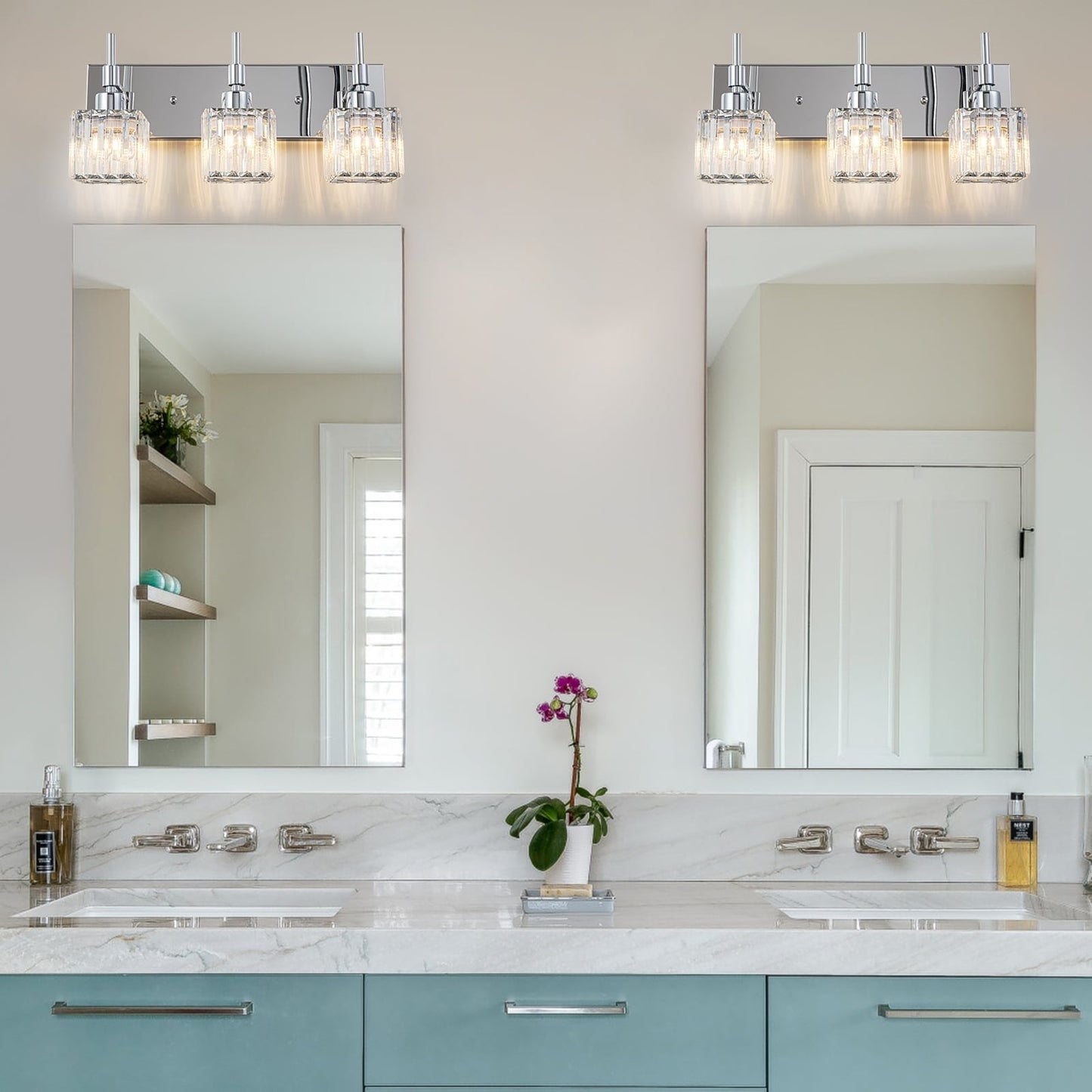 Ora Lustre de salle de bain moderne à cristaux, à intensité variable, pour miroir, éclairage de vanité glamour