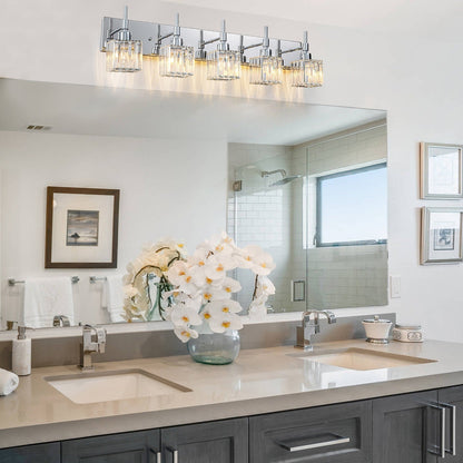 Ora Lustre de salle de bain moderne à cristaux, à intensité variable, pour miroir, éclairage de vanité glamour