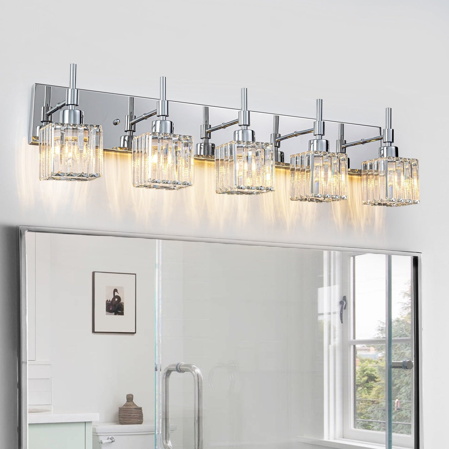 Ora Lustre de salle de bain moderne à cristaux, à intensité variable, pour miroir, éclairage de vanité glamour