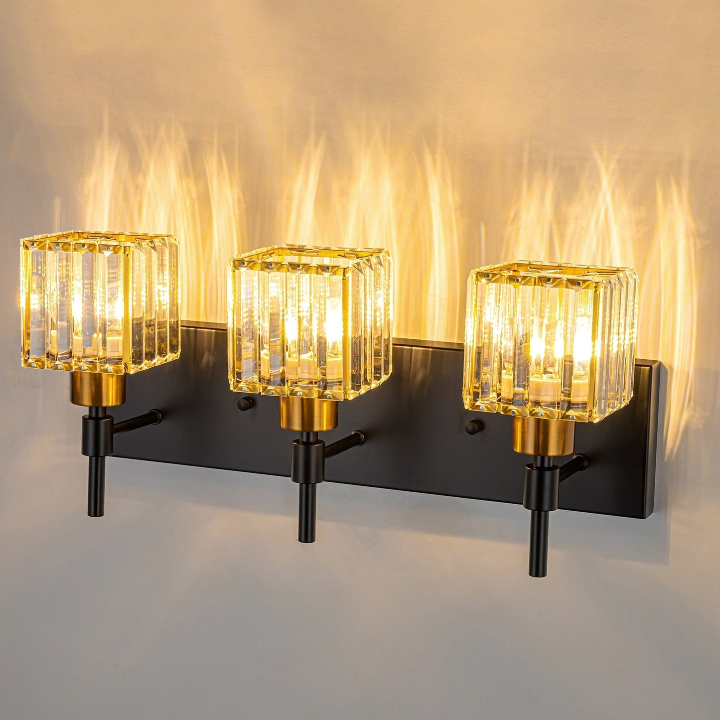 Ora Lustre de salle de bain moderne à cristaux, à intensité variable, pour miroir, éclairage de vanité glamour