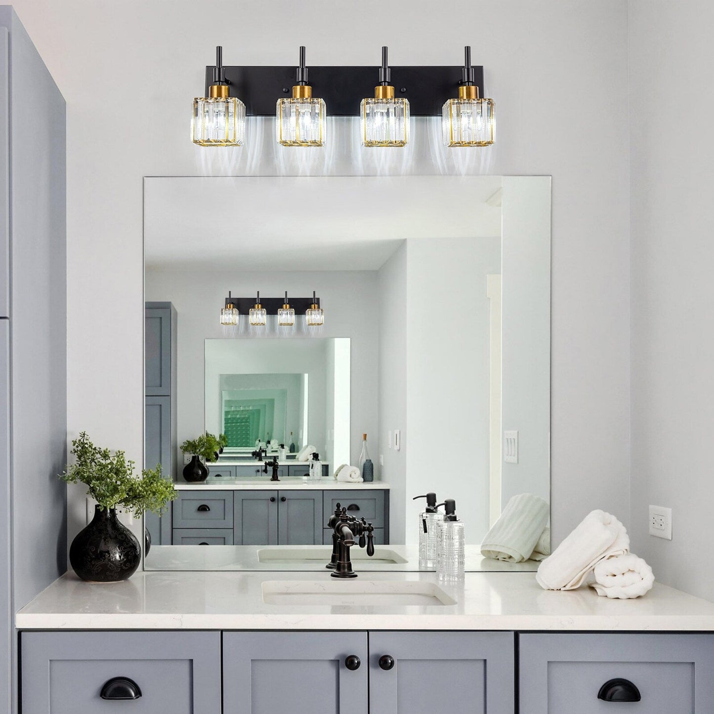 Ora Lustre de salle de bain moderne à cristaux, à intensité variable, pour miroir, éclairage de vanité glamour