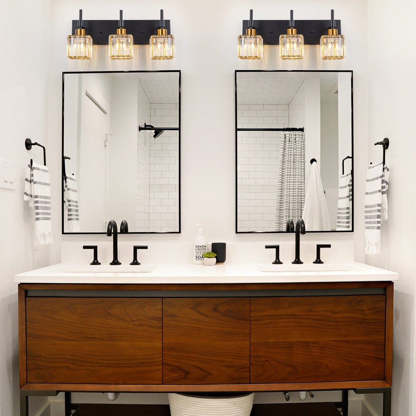 Ora Lustre de salle de bain moderne à cristaux, à intensité variable, pour miroir, éclairage de vanité glamour