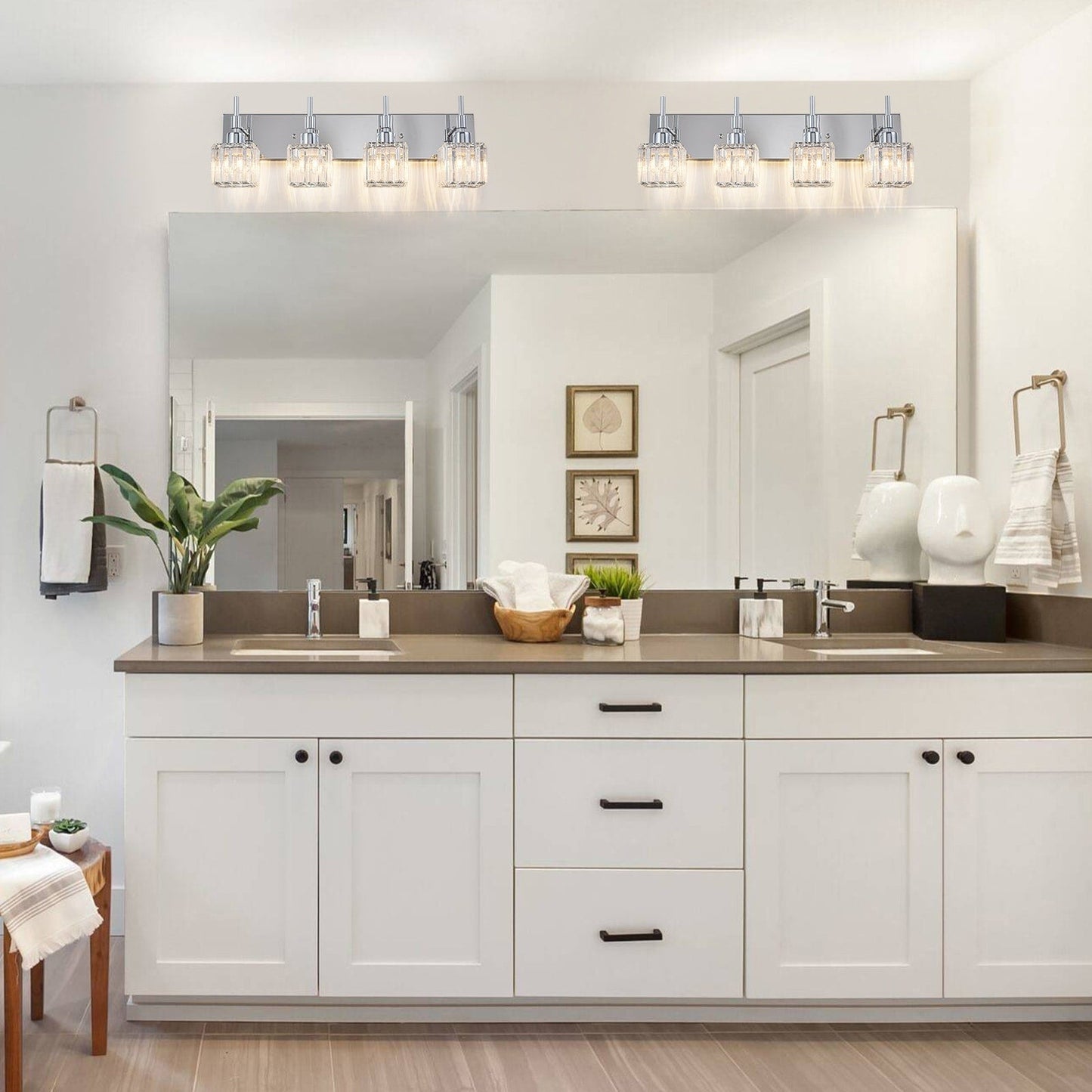 Ora Lustre de salle de bain moderne à cristaux, à intensité variable, pour miroir, éclairage de vanité glamour