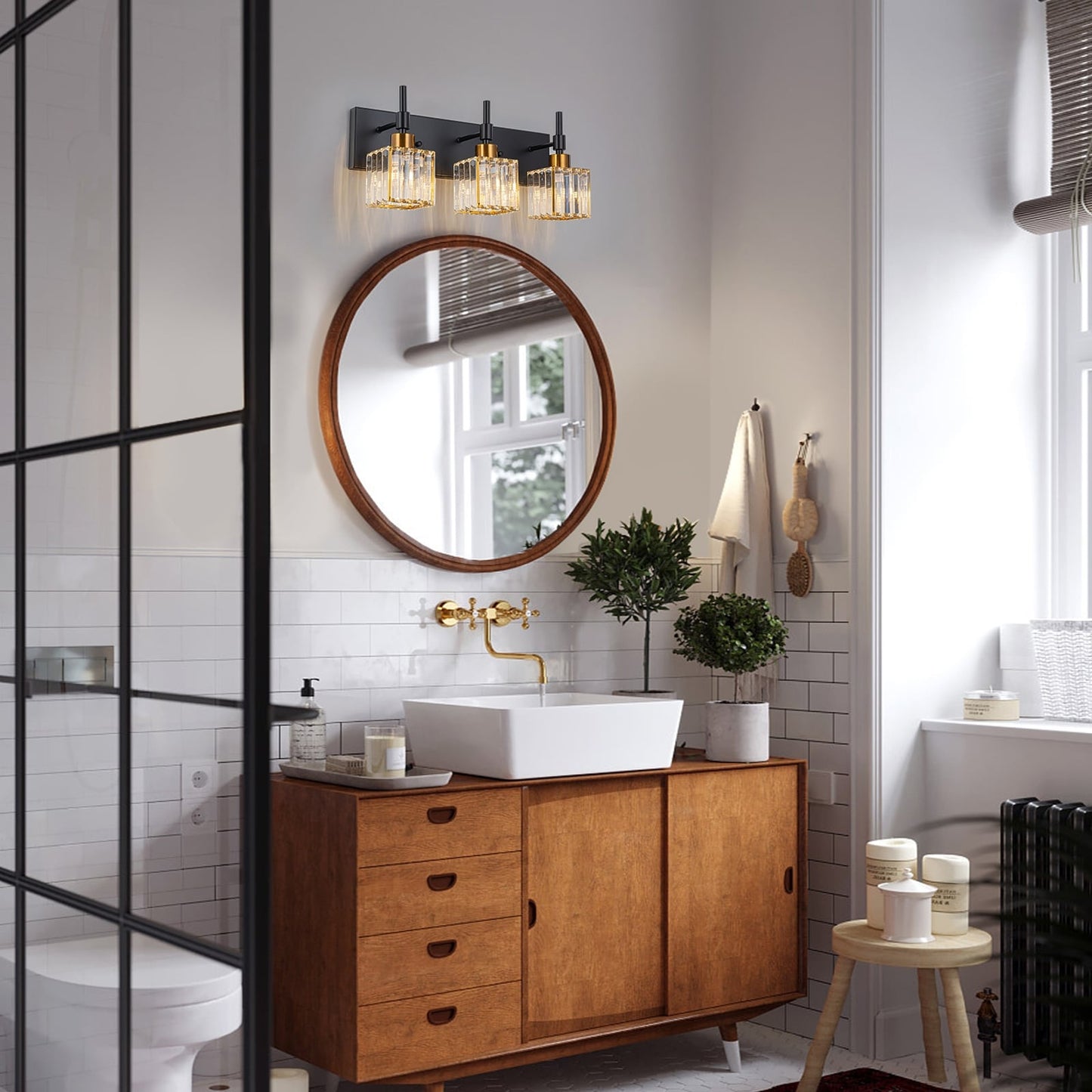 Ora Lustre de salle de bain moderne à cristaux, à intensité variable, pour miroir, éclairage de vanité glamour