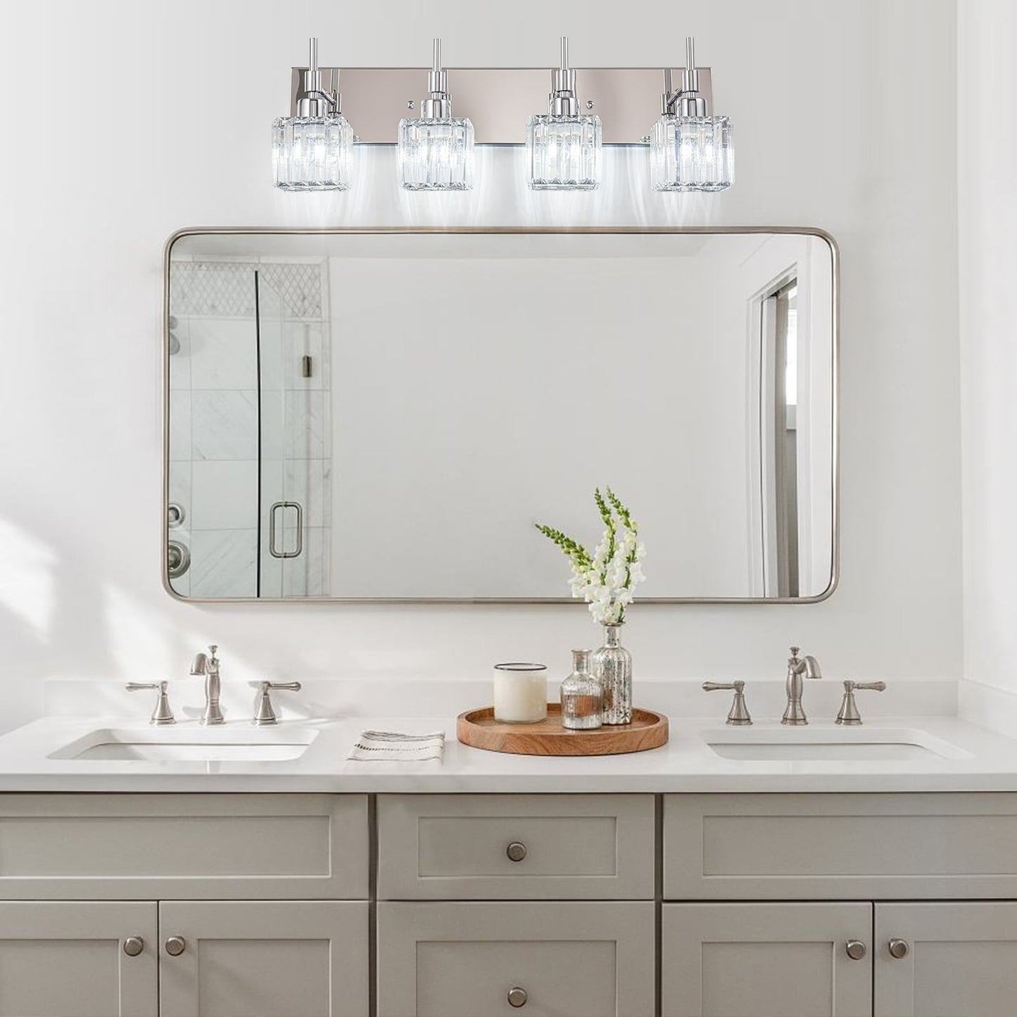 Ora Lustre de salle de bain moderne à cristaux, à intensité variable, pour miroir, éclairage de vanité glamour