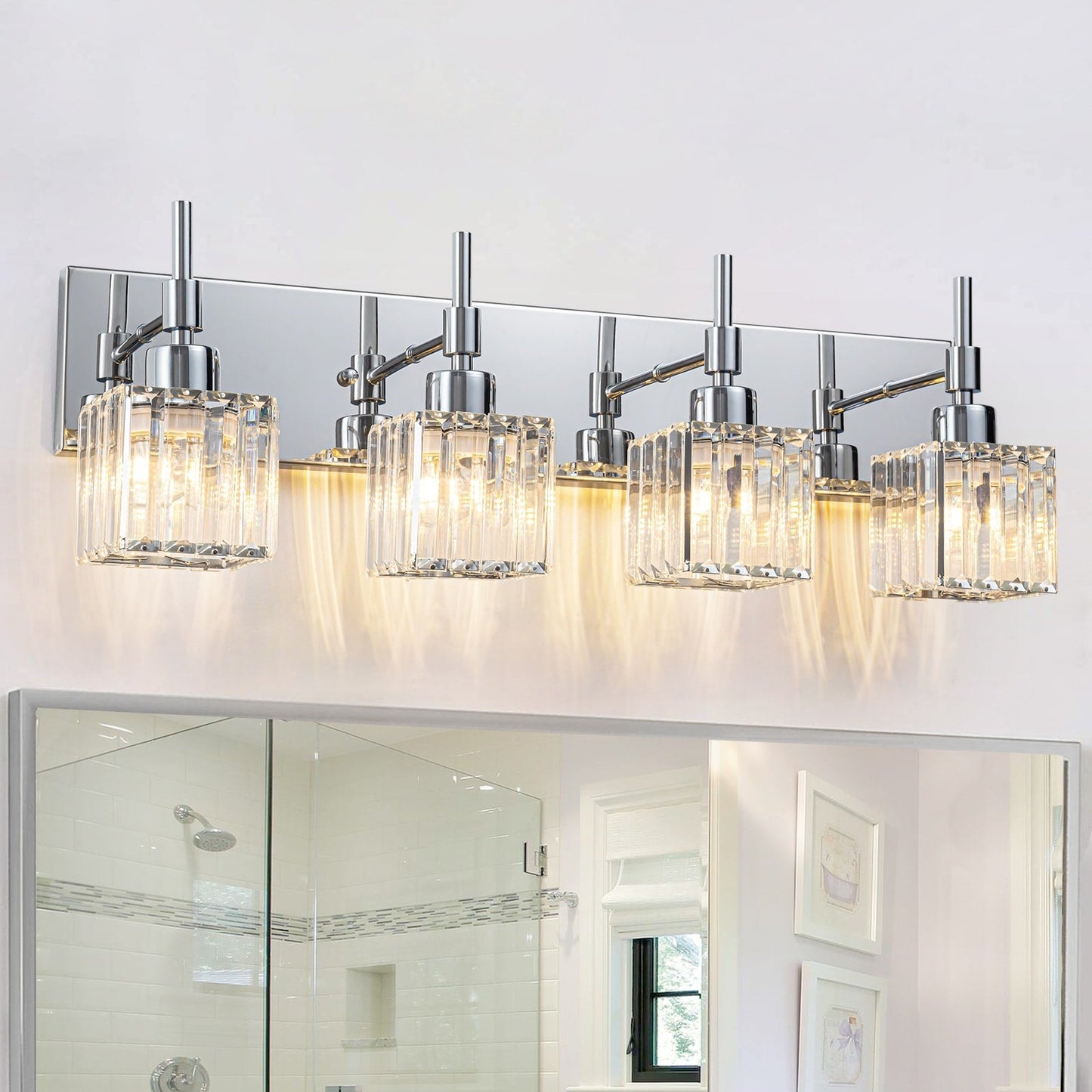 Ora Lustre de salle de bain moderne à cristaux, à intensité variable, pour miroir, éclairage de vanité glamour