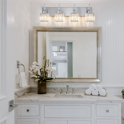 Ora Lustre de salle de bain moderne à cristaux, à intensité variable, pour miroir, éclairage de vanité glamour