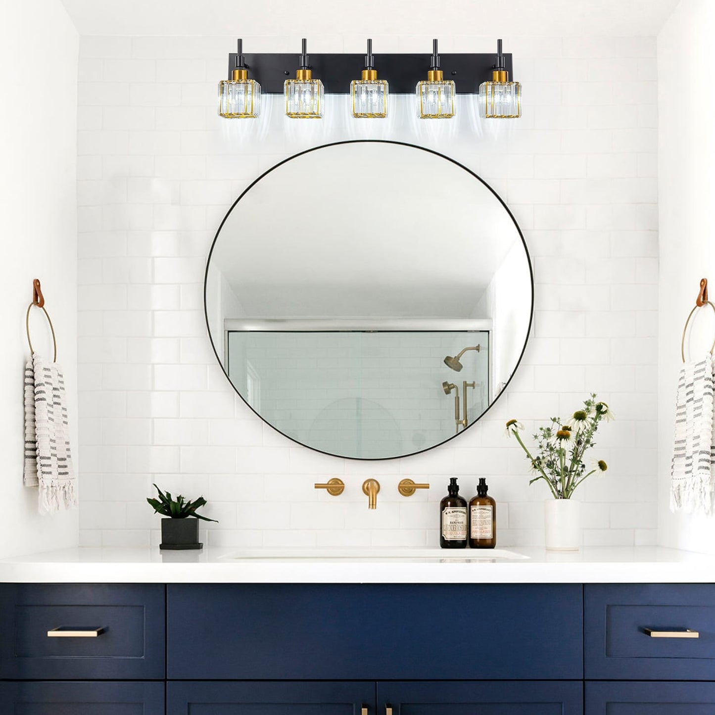 Ora Lustre de salle de bain moderne à cristaux, à intensité variable, pour miroir, éclairage de vanité glamour