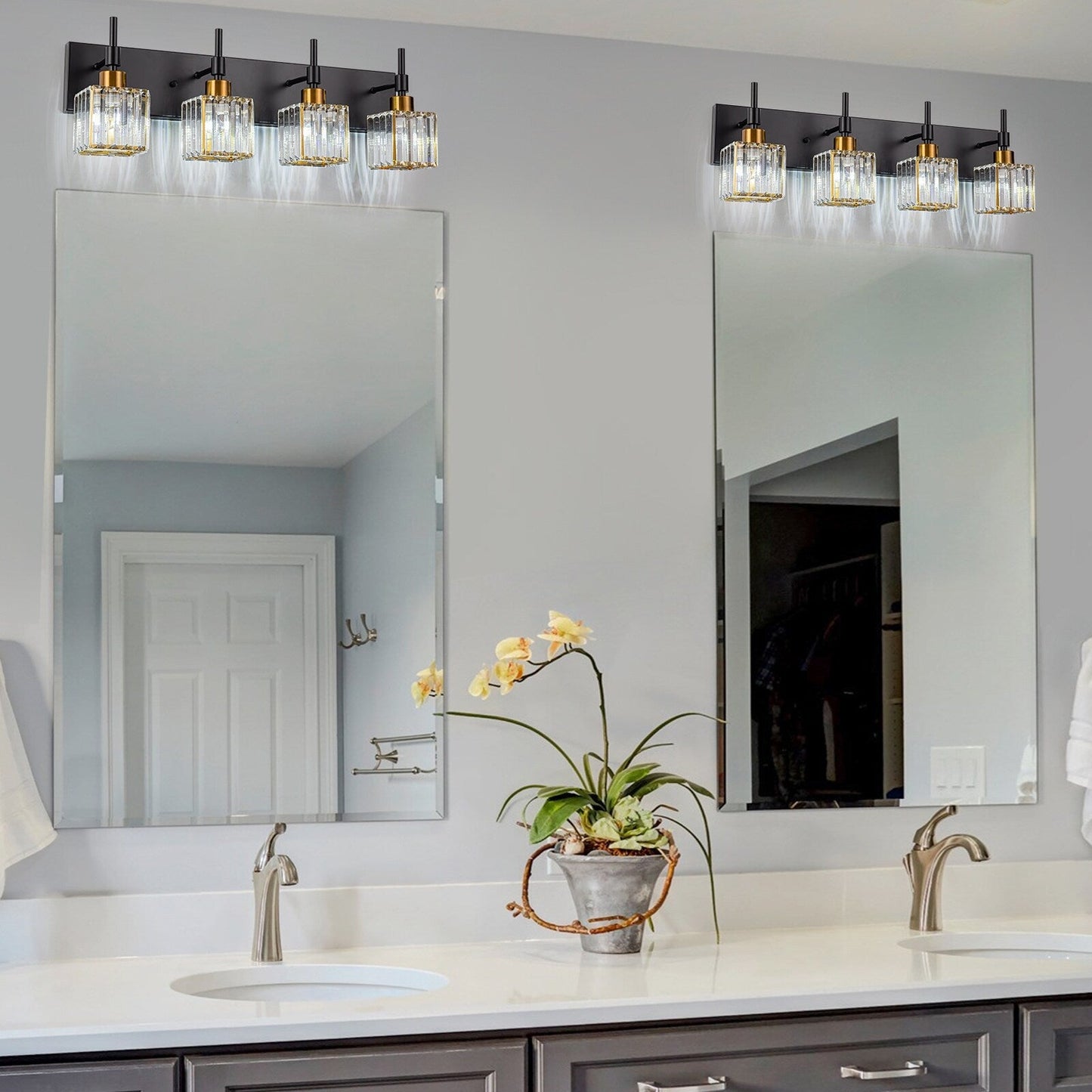 Ora Lustre de salle de bain moderne à cristaux, à intensité variable, pour miroir, éclairage de vanité glamour