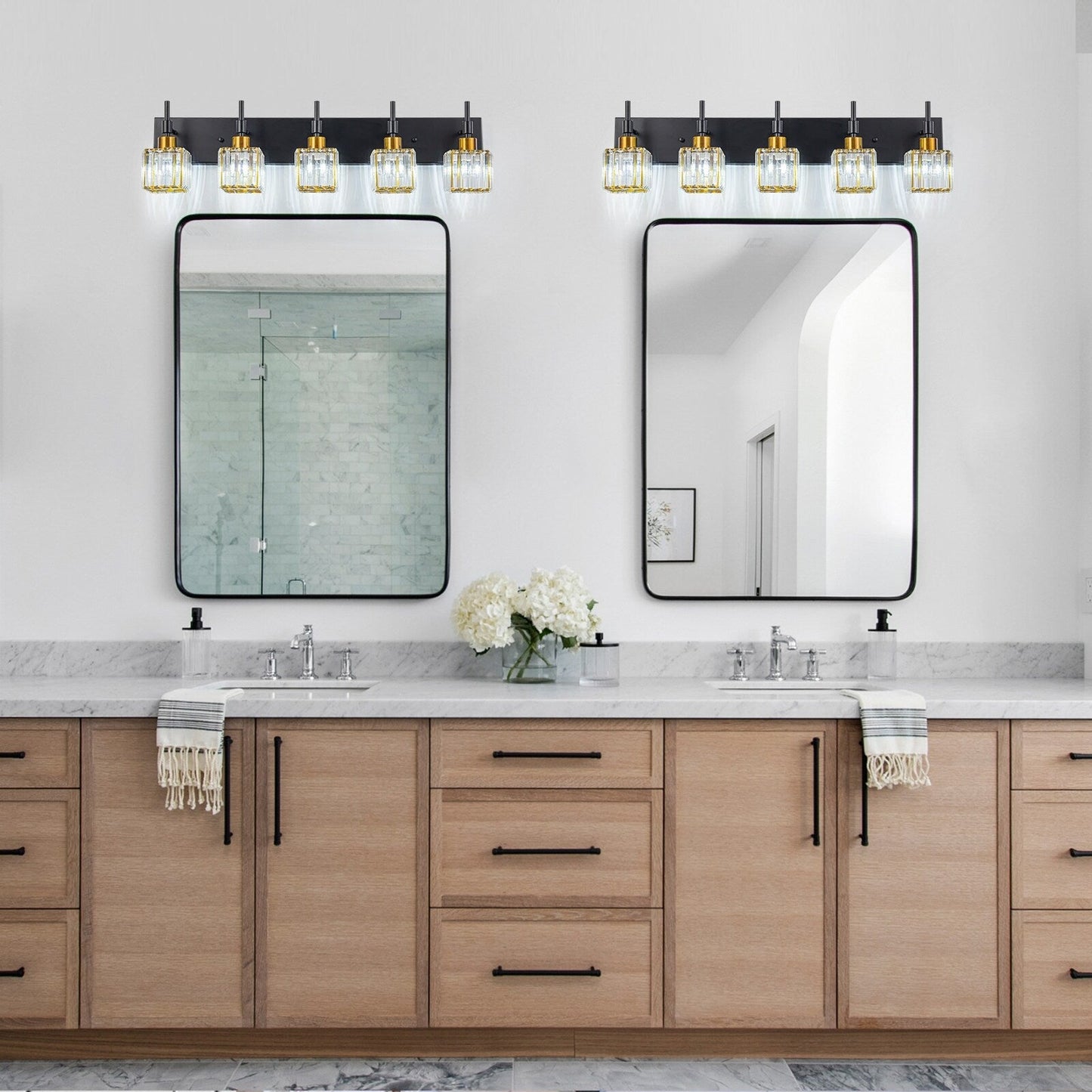 Ora Lustre de salle de bain moderne à cristaux, à intensité variable, pour miroir, éclairage de vanité glamour