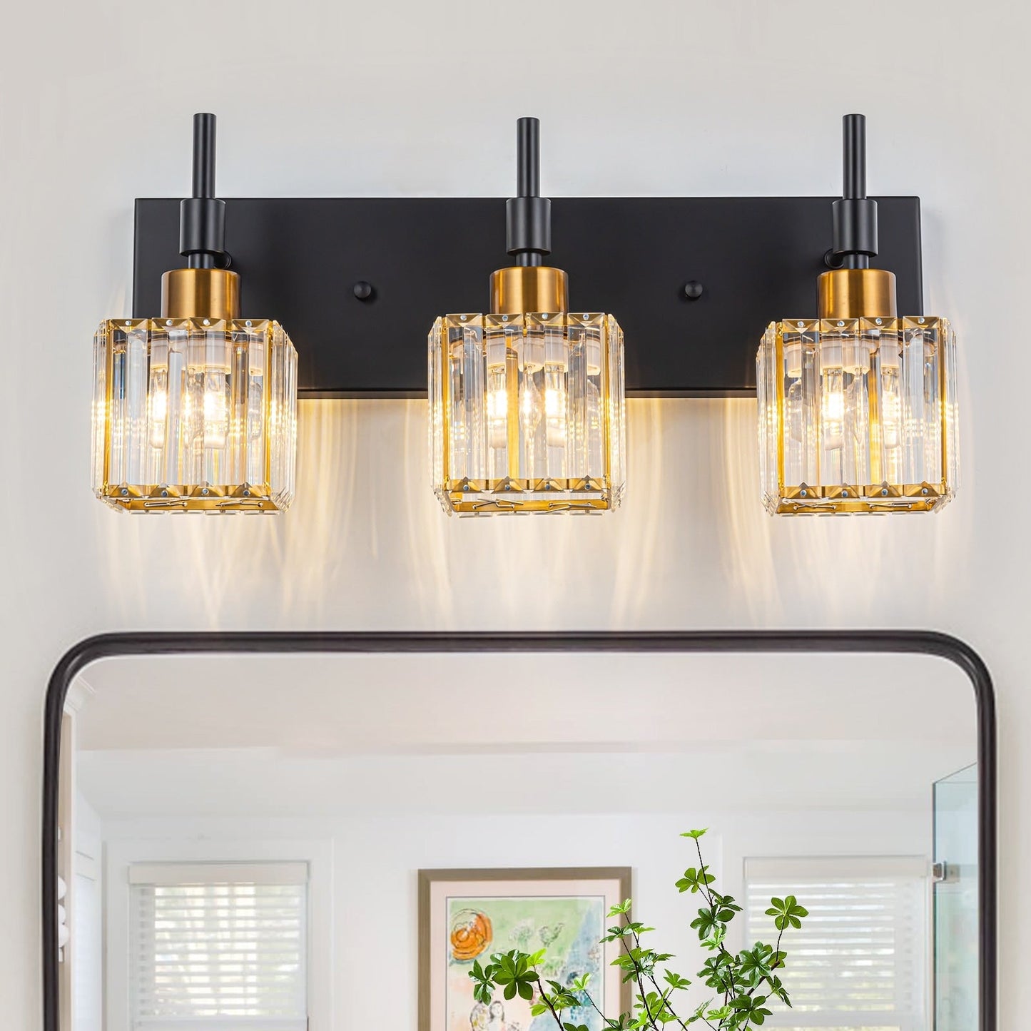 Ora Lustre de salle de bain moderne à cristaux, à intensité variable, pour miroir, éclairage de vanité glamour