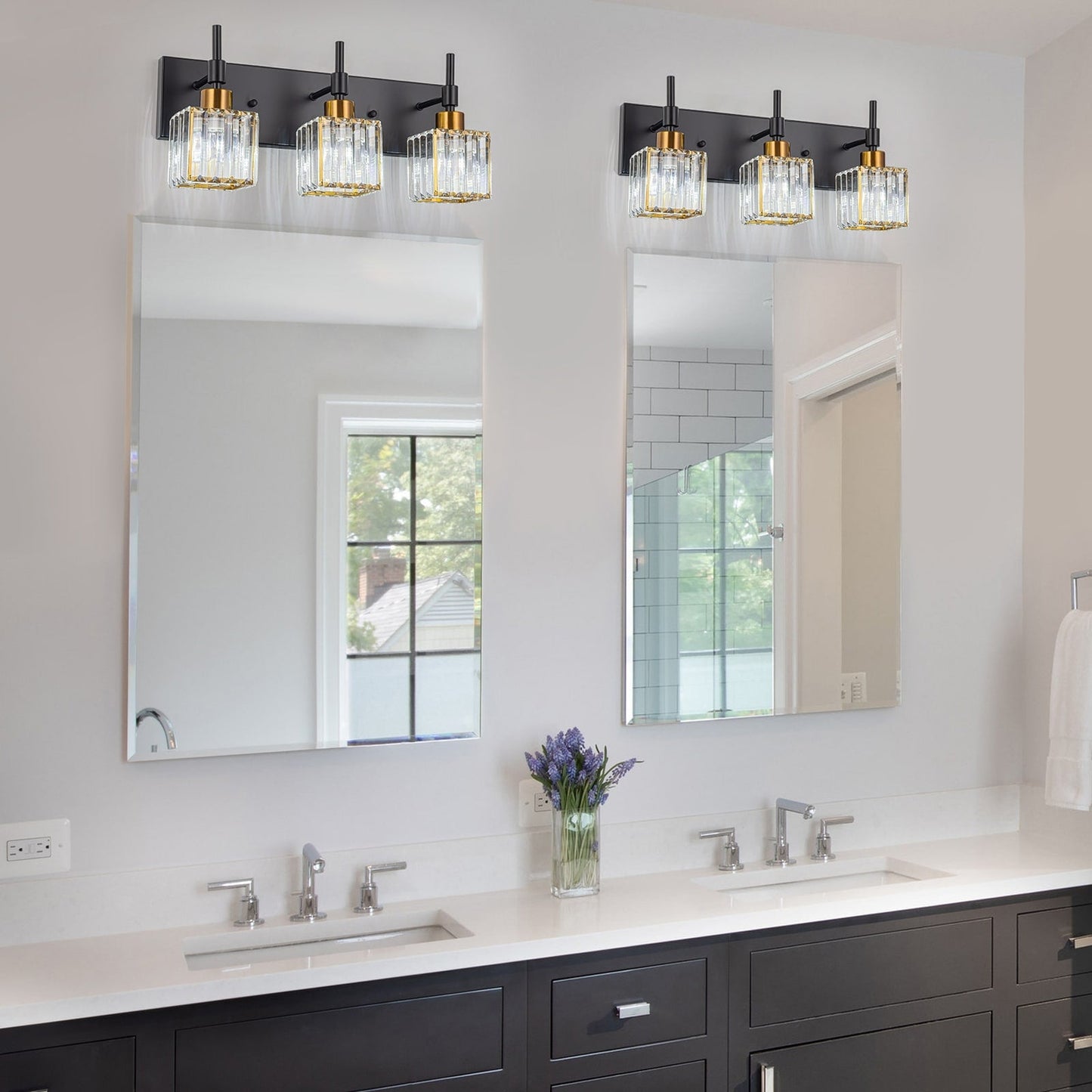 Ora Lustre de salle de bain moderne à cristaux, à intensité variable, pour miroir, éclairage de vanité glamour