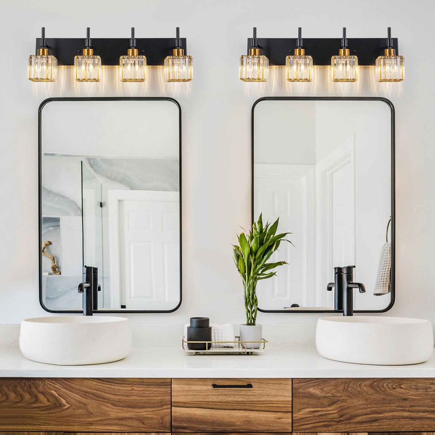 Ora Lustre de salle de bain moderne à cristaux, à intensité variable, pour miroir, éclairage de vanité glamour