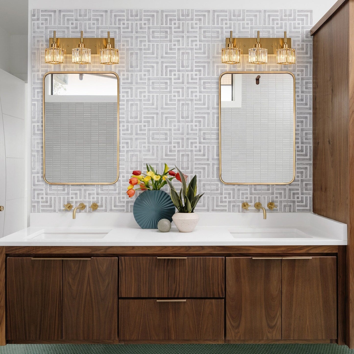 Ora Lustre de salle de bain moderne à cristaux, à intensité variable, pour miroir, éclairage de vanité glamour