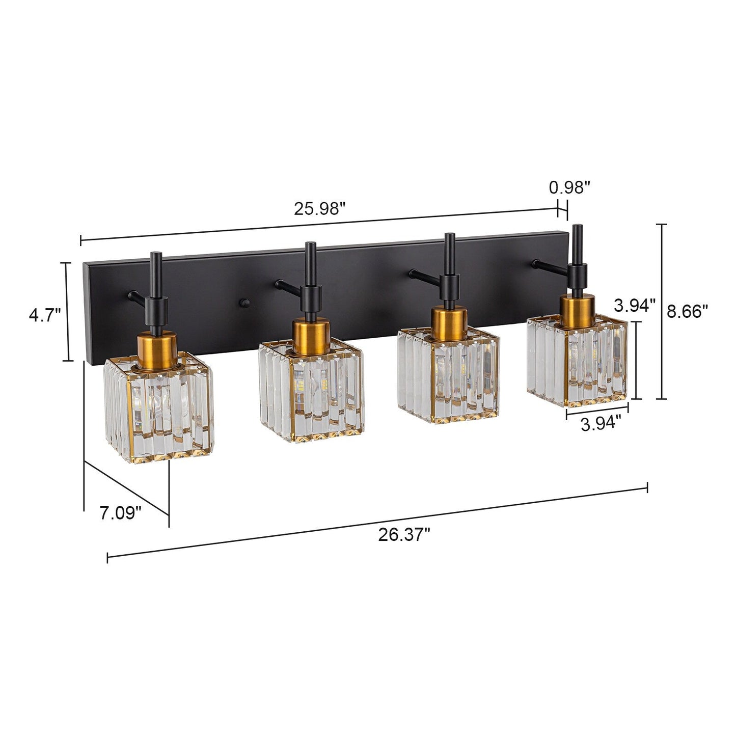 Ora Lustre de salle de bain moderne à cristaux, à intensité variable, pour miroir, éclairage de vanité glamour