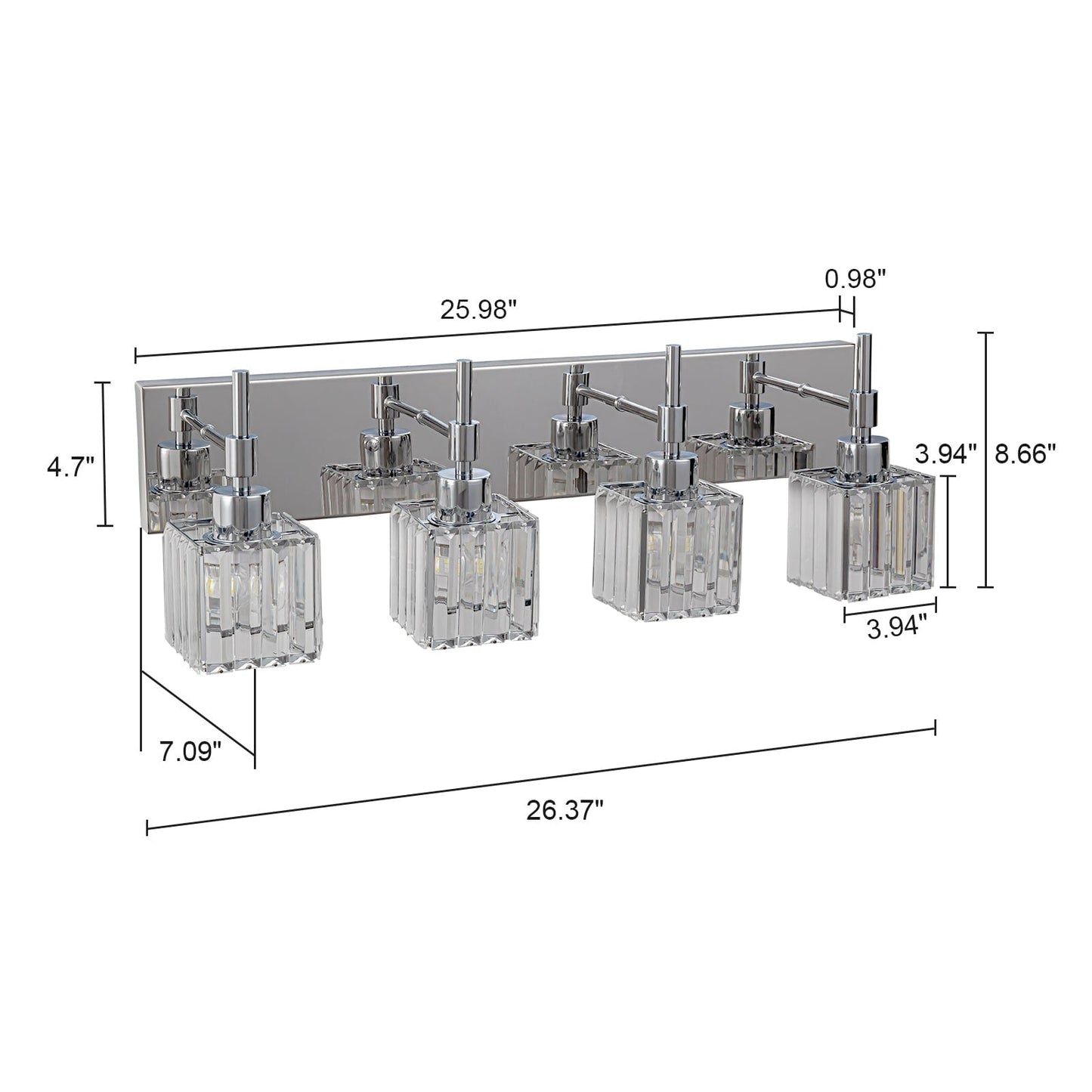 Ora Lustre de salle de bain moderne à cristaux, à intensité variable, pour miroir, éclairage de vanité glamour