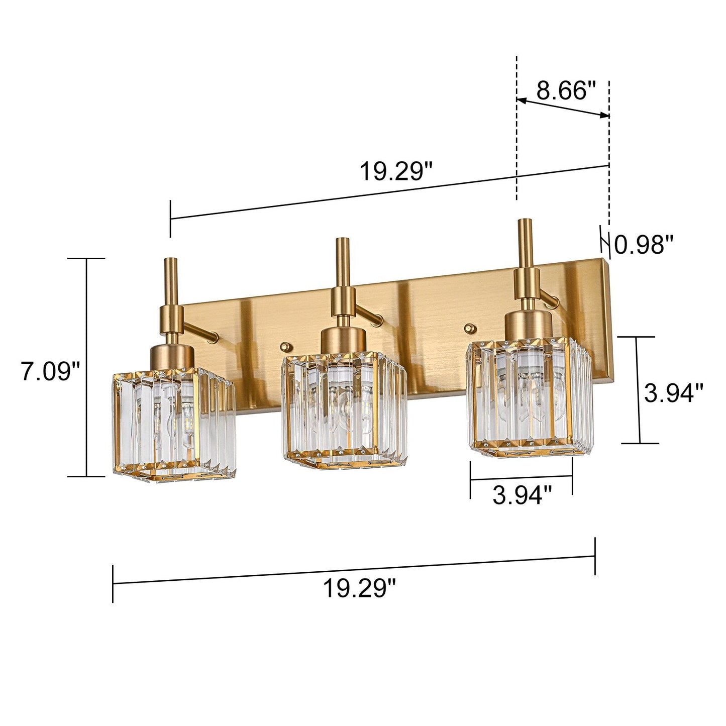Ora Lustre de salle de bain moderne à cristaux, à intensité variable, pour miroir, éclairage de vanité glamour