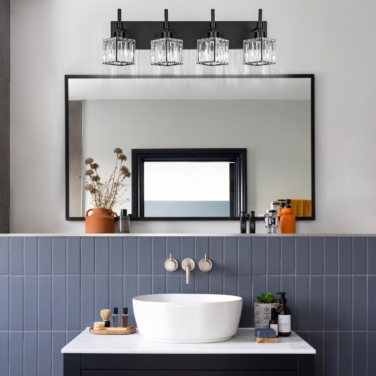 Ora Lustre de salle de bain moderne à cristaux, à intensité variable, pour miroir, éclairage de vanité glamour