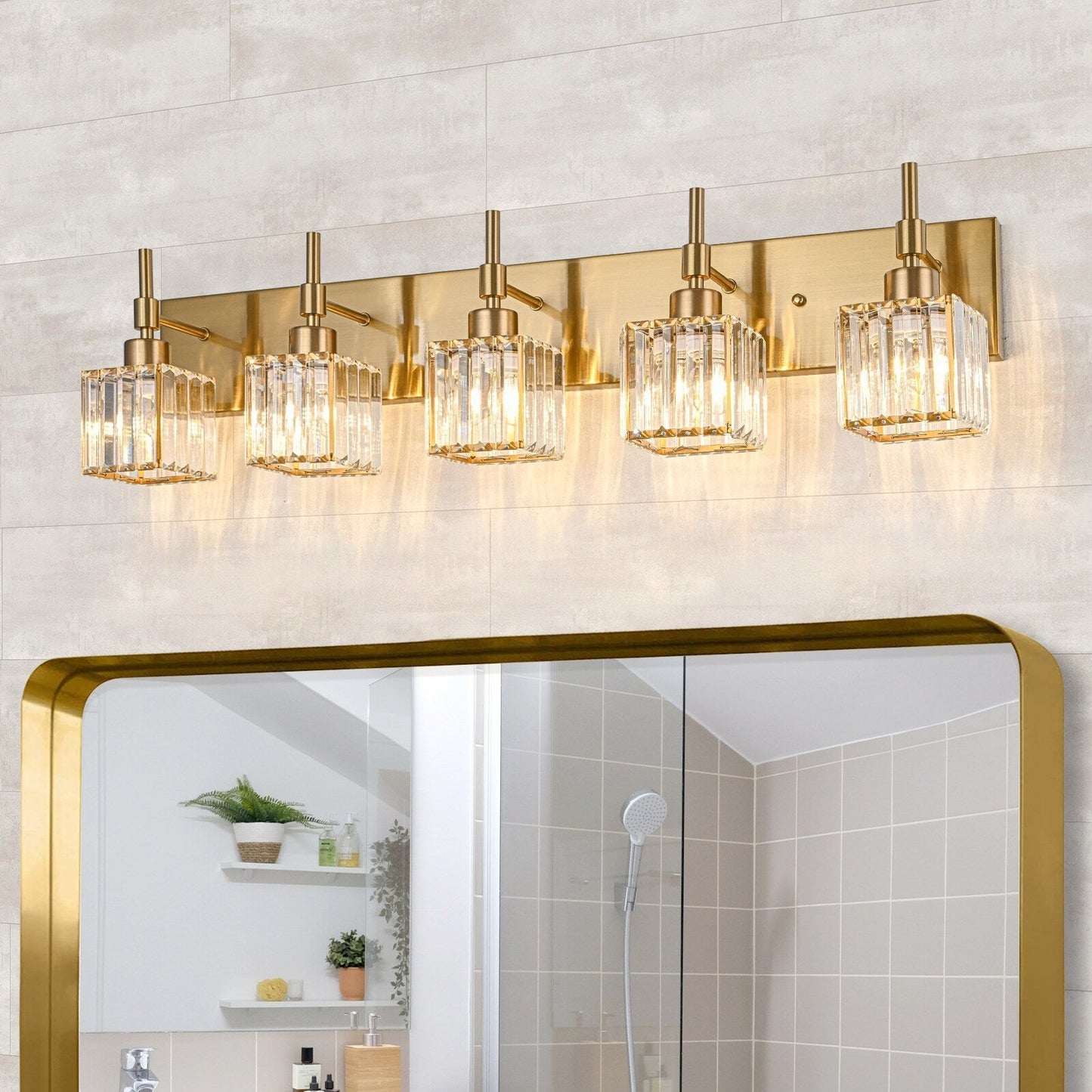 Ora Lustre de salle de bain moderne à cristaux, à intensité variable, pour miroir, éclairage de vanité glamour