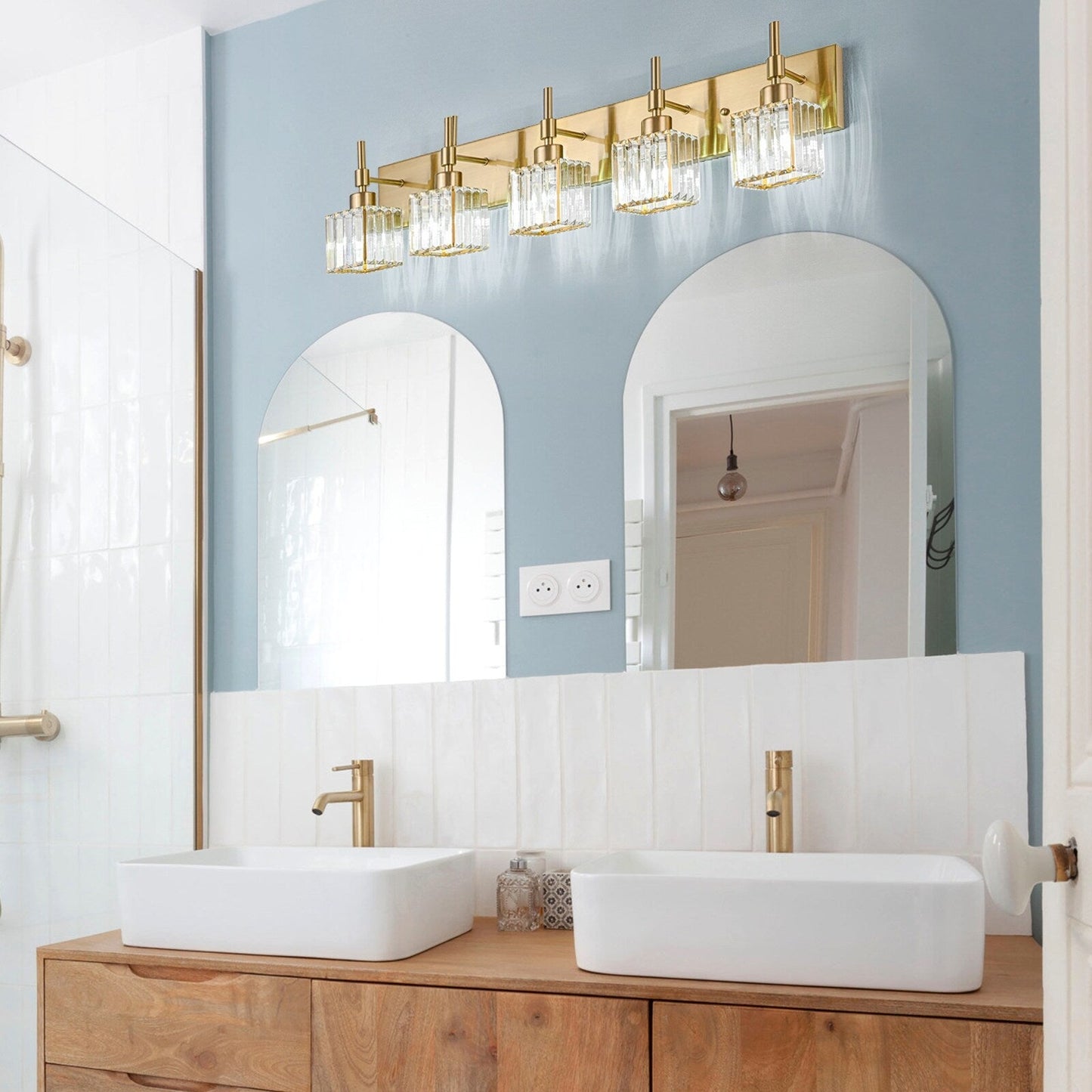 Ora Lustre de salle de bain moderne à cristaux, à intensité variable, pour miroir, éclairage de vanité glamour