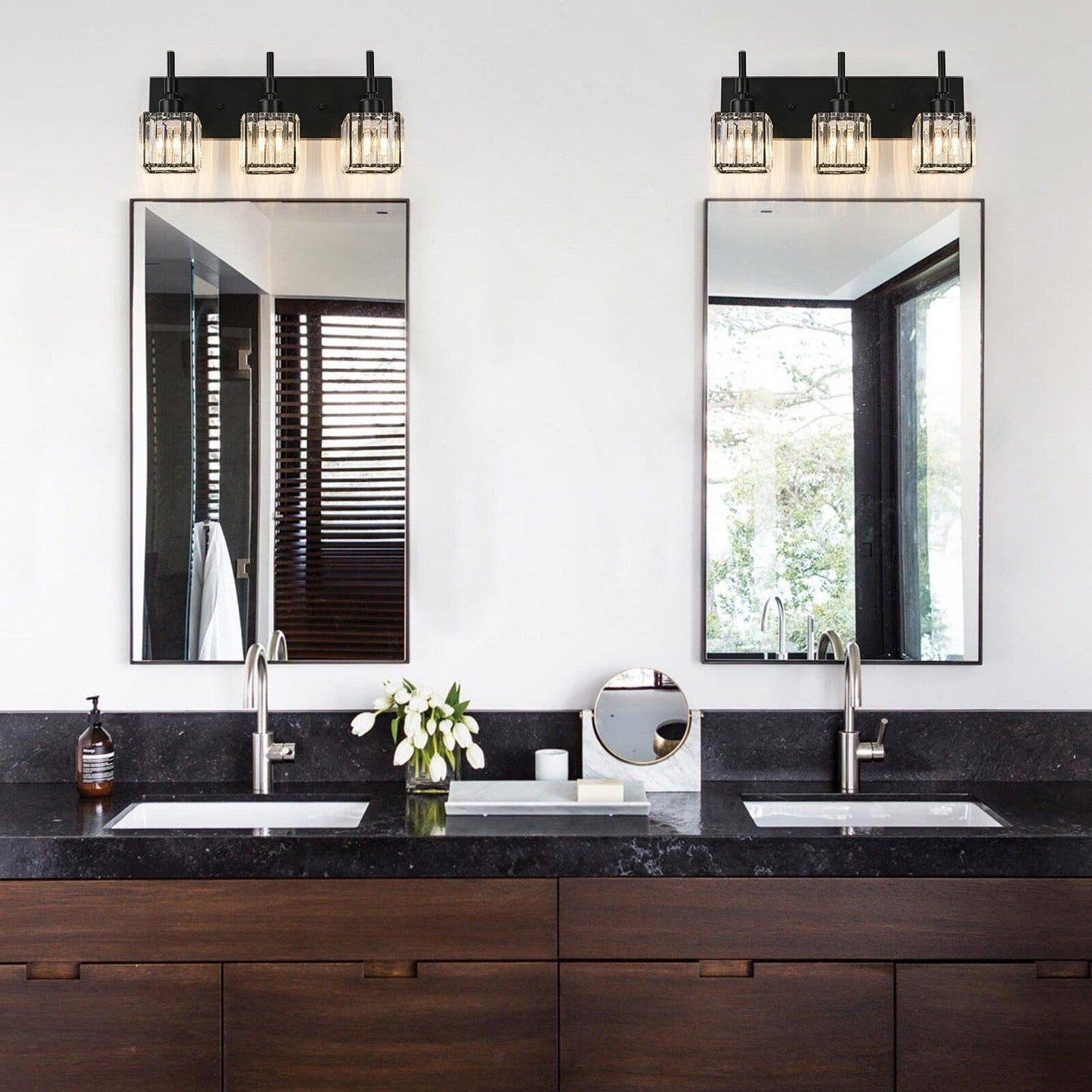 Ora Lustre de salle de bain moderne à cristaux, à intensité variable, pour miroir, éclairage de vanité glamour