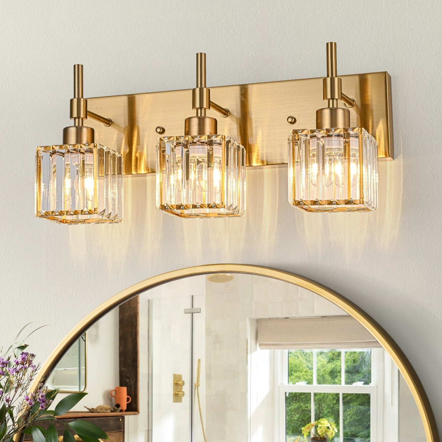 Ora Lustre de salle de bain moderne à cristaux, à intensité variable, pour miroir, éclairage de vanité glamour