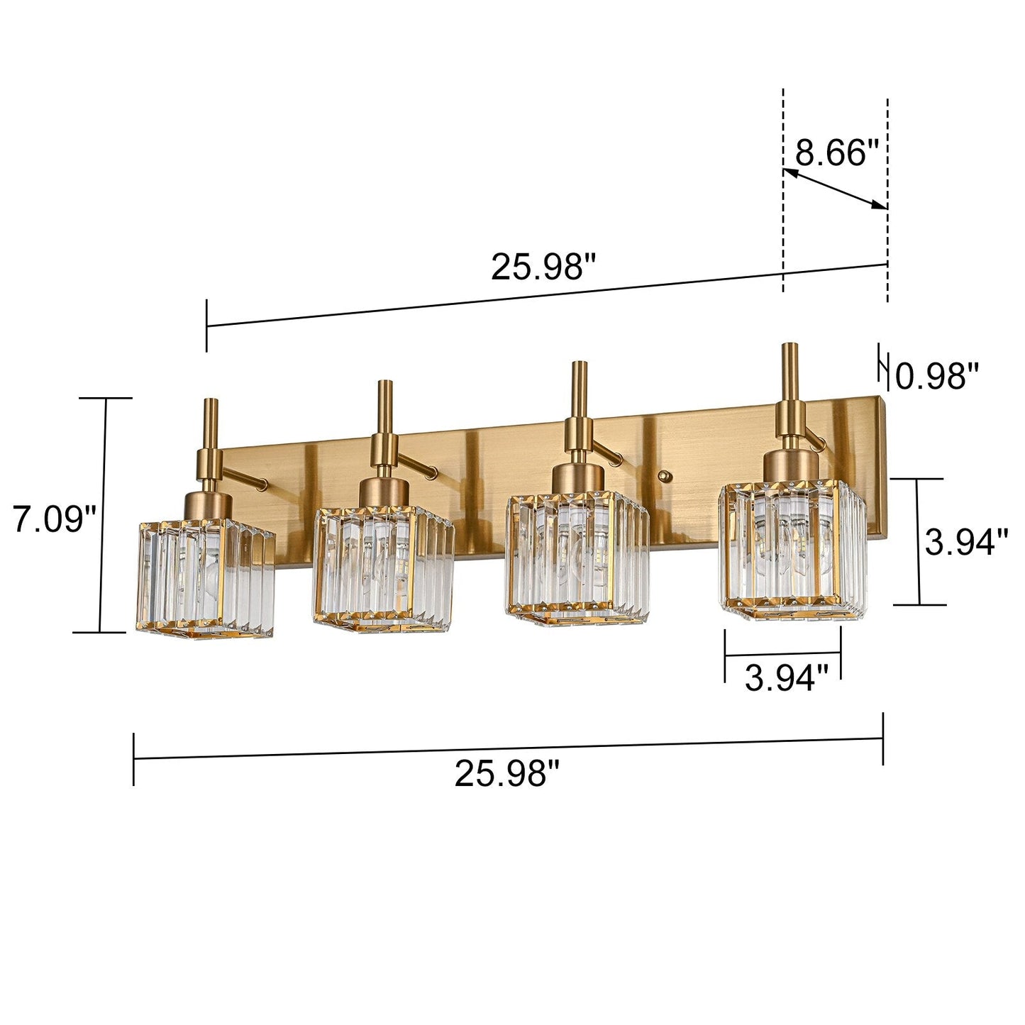 Ora Lustre de salle de bain moderne à cristaux, à intensité variable, pour miroir, éclairage de vanité glamour
