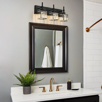 Ora Lustre de salle de bain moderne à cristaux, à intensité variable, pour miroir, éclairage de vanité glamour