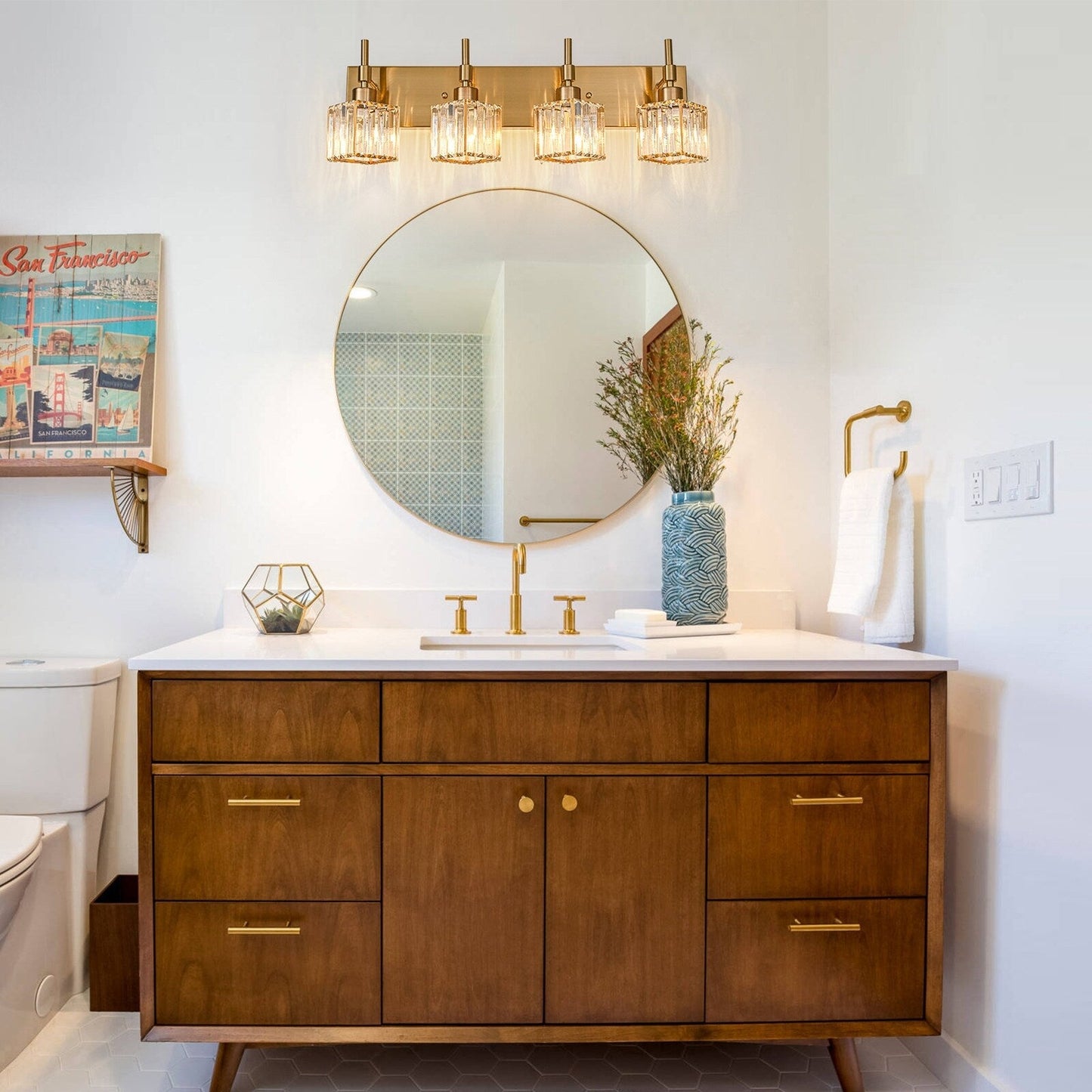 Ora Lustre de salle de bain moderne à cristaux, à intensité variable, pour miroir, éclairage de vanité glamour