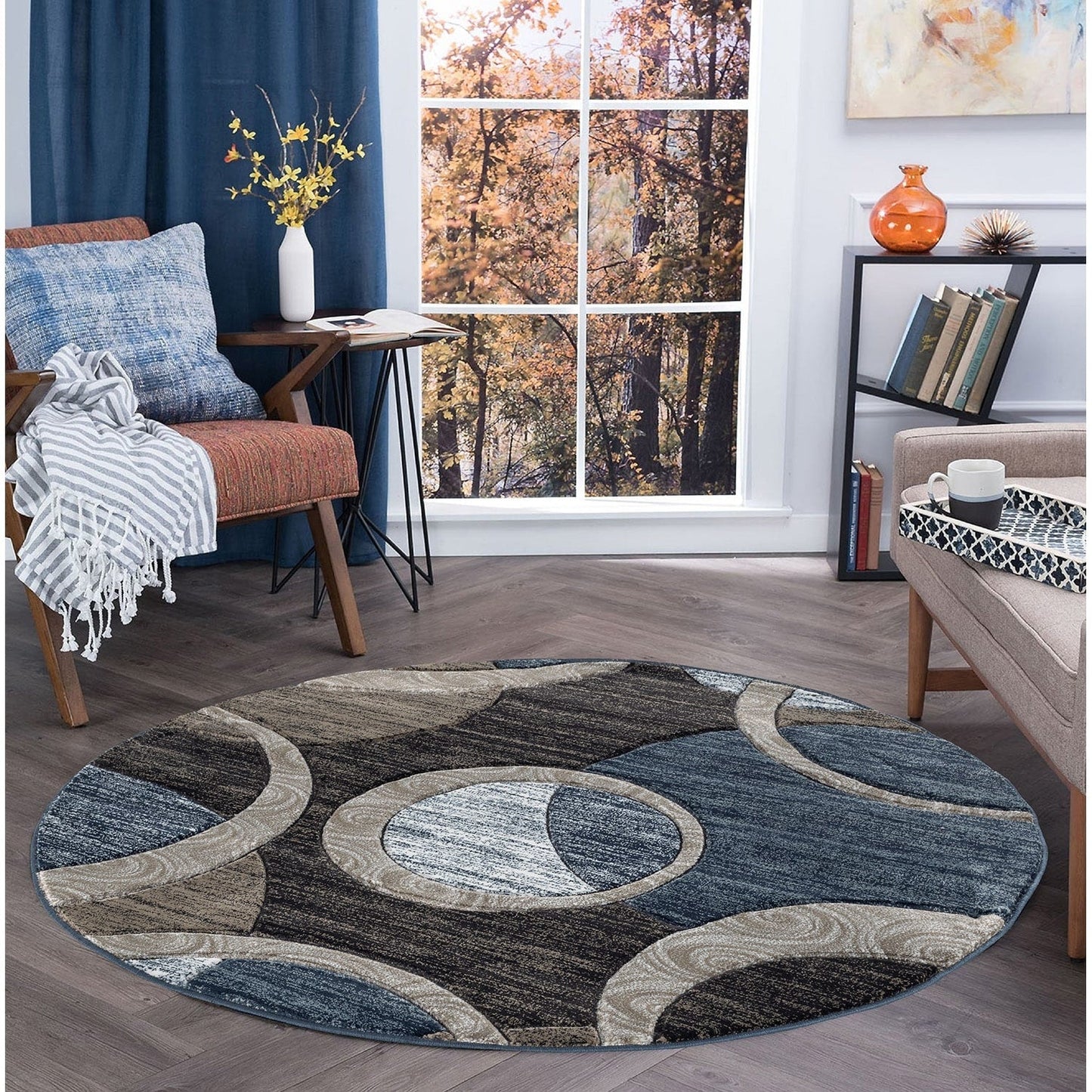 Orelsi Collection Abstract Geometric Circles Area Rug