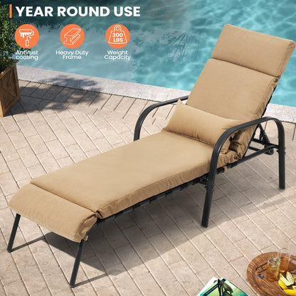Chaise longue de jardin réglable avec coussin pour extérieur, pour terrasse, plage ou bord de piscine