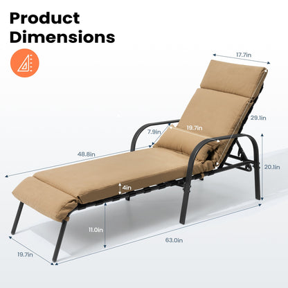 Chaise longue de jardin réglable avec coussin pour extérieur, pour terrasse, plage ou bord de piscine