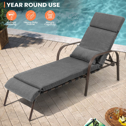 Chaise longue de jardin réglable avec coussin pour extérieur, pour terrasse, plage ou bord de piscine