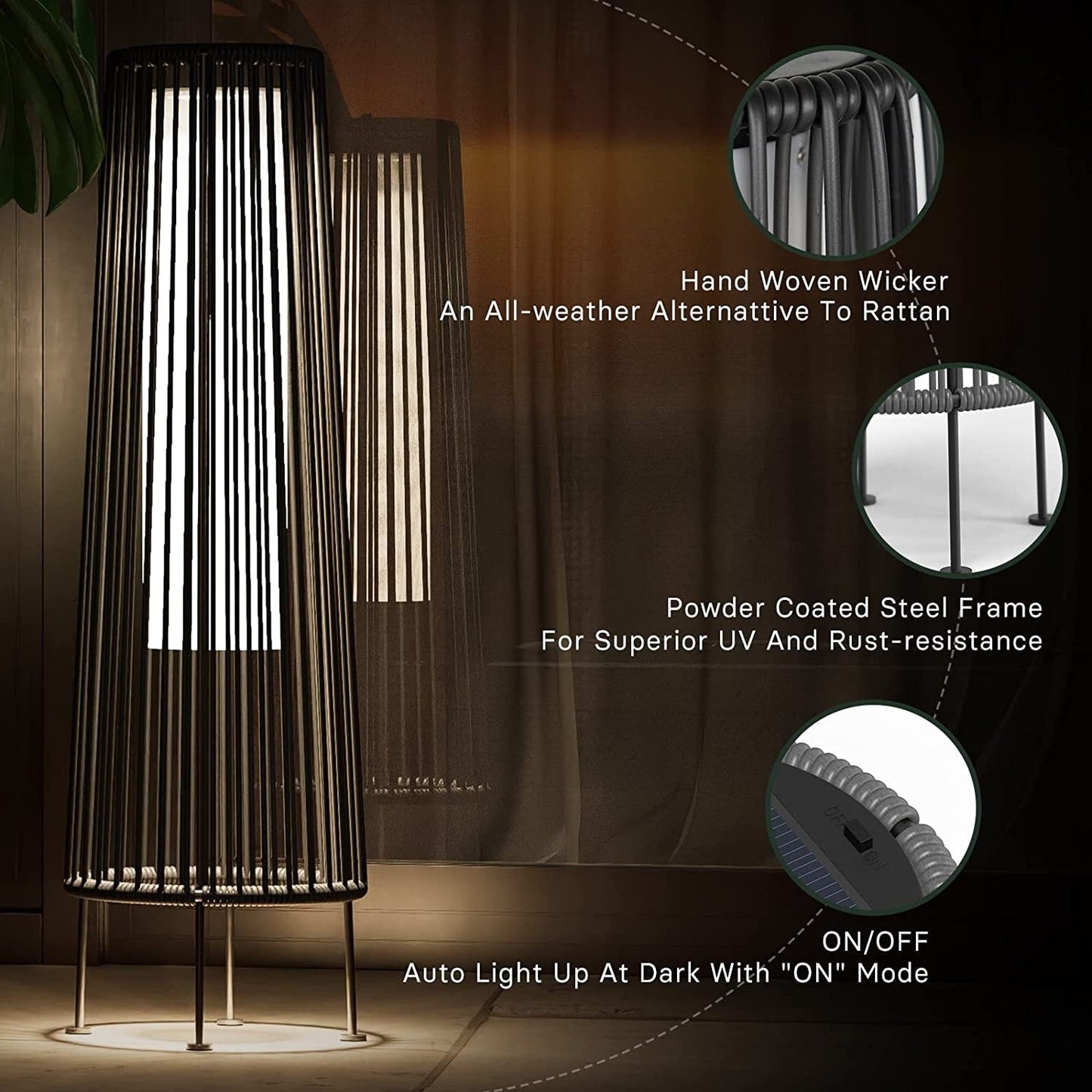 Lot de 2 lampes solaires d'extérieur, lampes solaires de terrasse en osier résistantes aux intempéries, lampes solaires d'extérieur étanches pour véranda, jardin, cour.