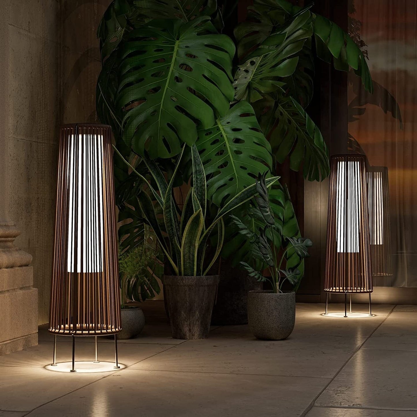 Lot de 2 lampes solaires d'extérieur, lampes solaires de terrasse en osier résistantes aux intempéries, lampes solaires d'extérieur étanches pour véranda, jardin, cour.