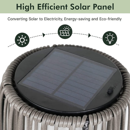 Lot de 2 lampes solaires d'extérieur, lampes solaires de terrasse en osier résistantes aux intempéries, lampes solaires d'extérieur étanches pour véranda, jardin, cour.