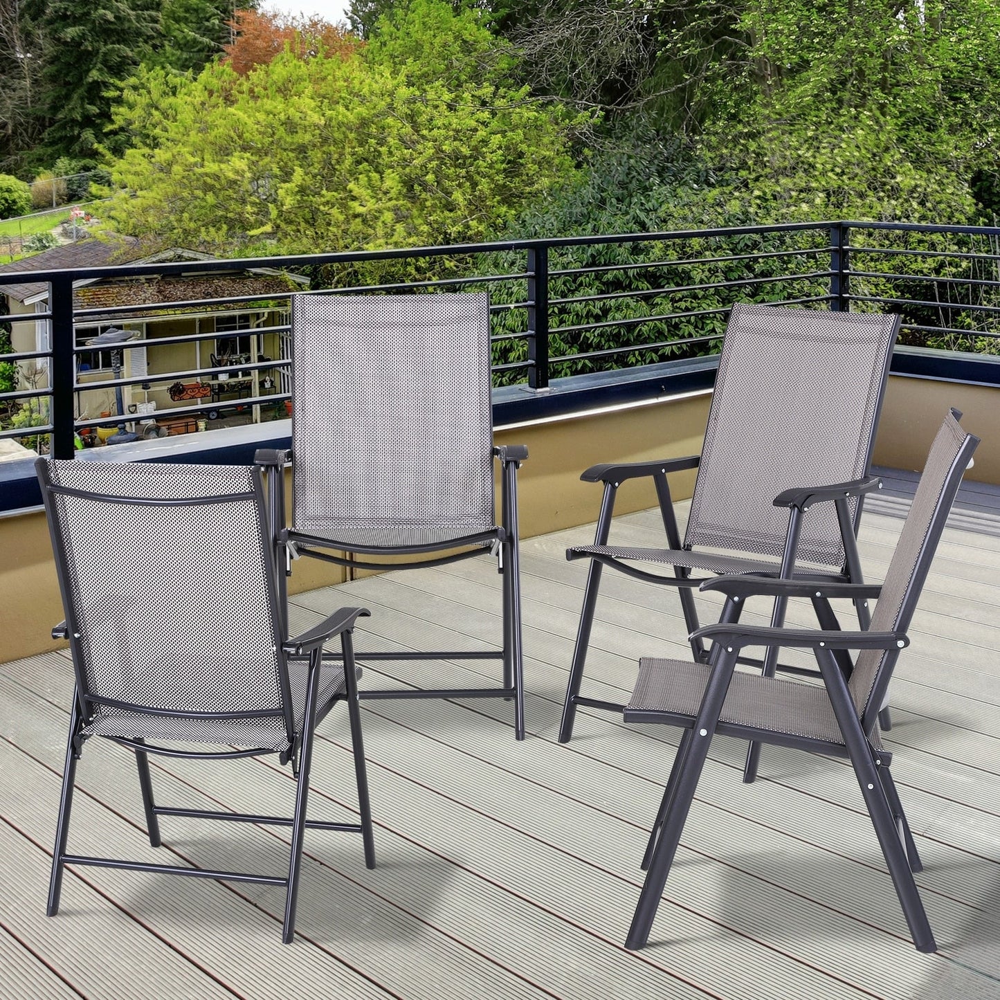 Outsunny Ensemble de 4 chaises de jardin pliantes avec un design simple et chic, confortables pour la terrasse, le jardin, la cour et les voyages.
