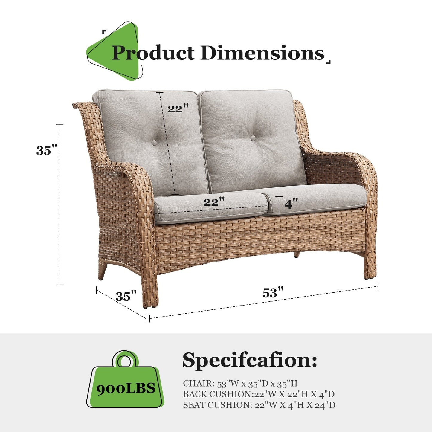 Gymojoy Ensemble de canapé en rotin pour extérieur, canapé deux places