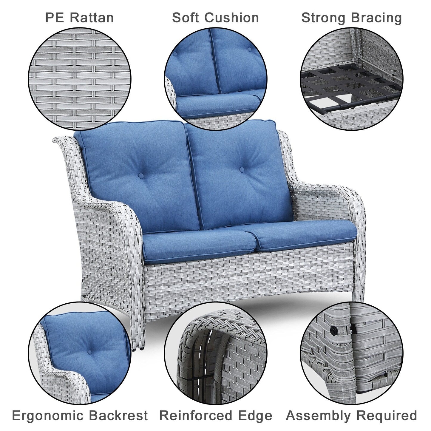 Gymojoy Ensemble de canapé en rotin pour extérieur, canapé deux places