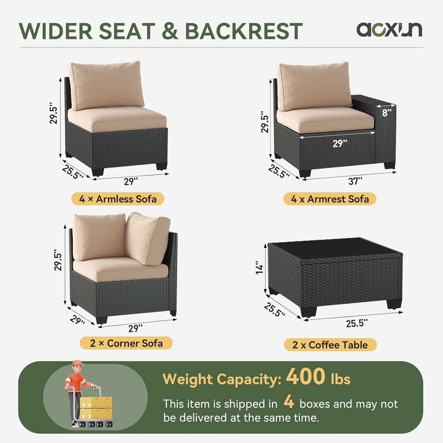 Ensembles de meubles de patio d'extérieur avec coussins épais de 4 pouces