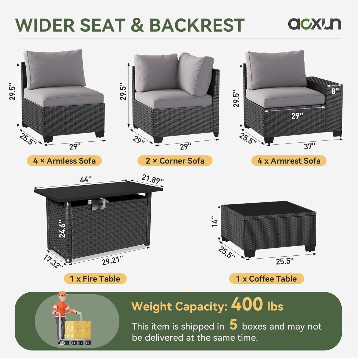 Ensembles de meubles de patio d'extérieur avec coussins épais de 4 pouces