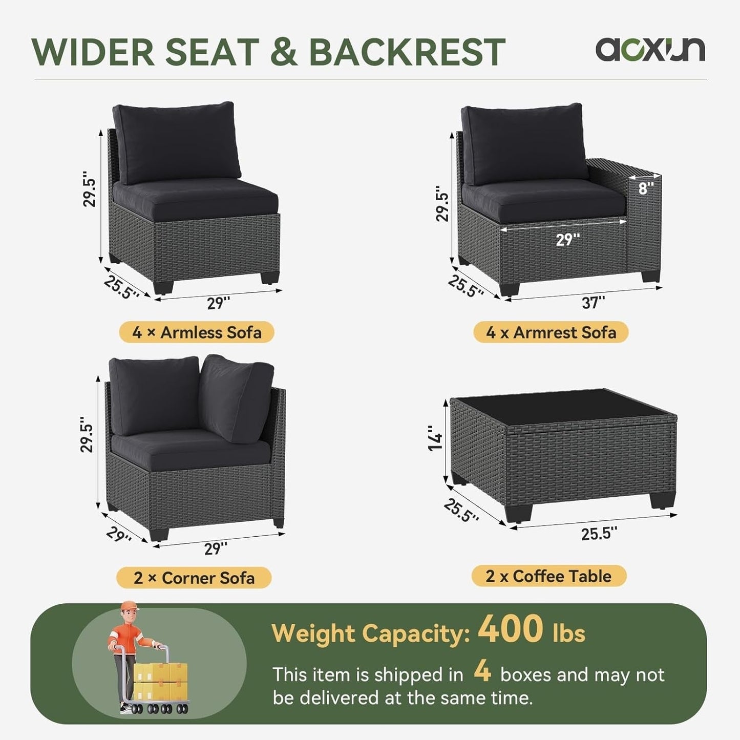 Ensembles de meubles de patio d'extérieur avec coussins épais de 4 pouces