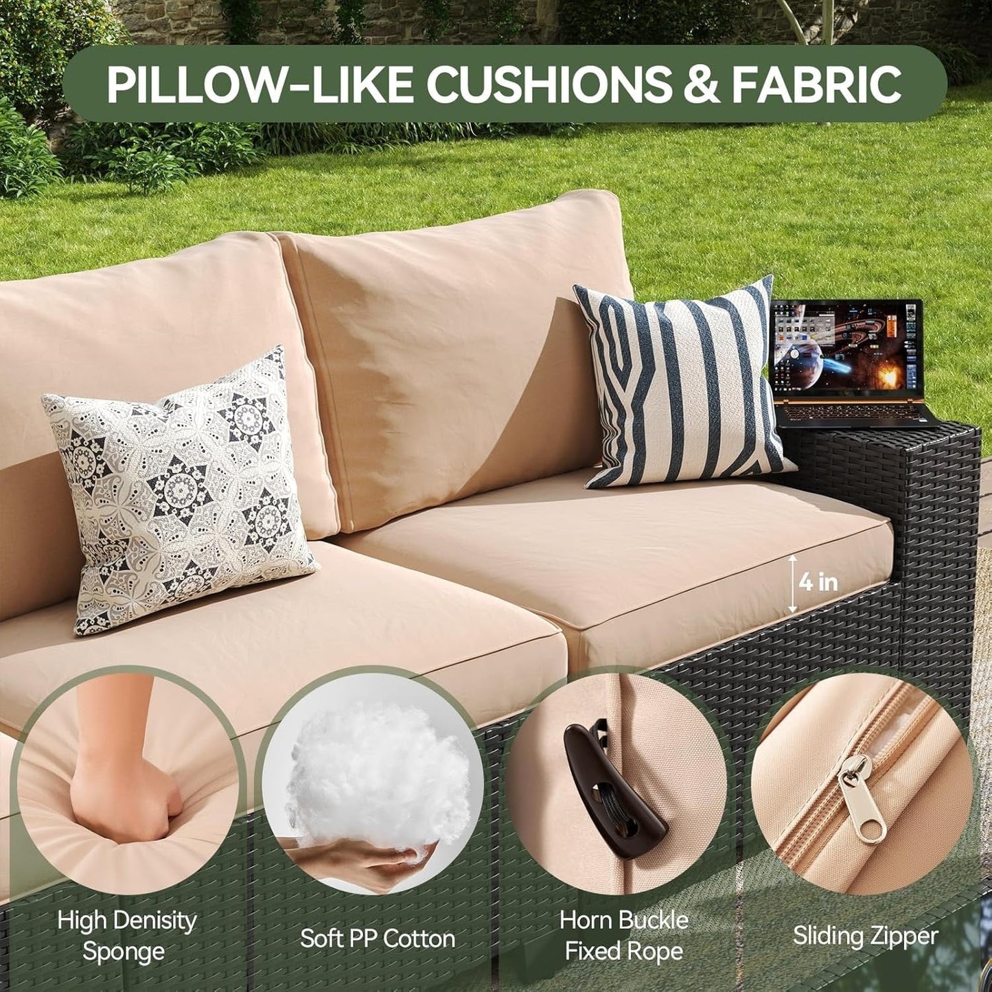 Ensembles de meubles de patio d'extérieur avec coussins épais de 4 pouces