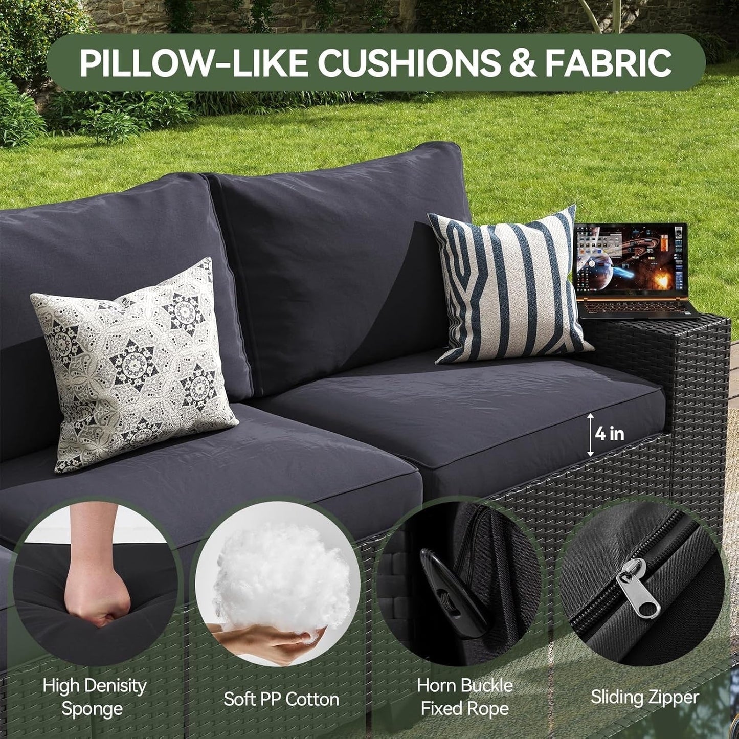 Ensembles de meubles de patio d'extérieur avec coussins épais de 4 pouces