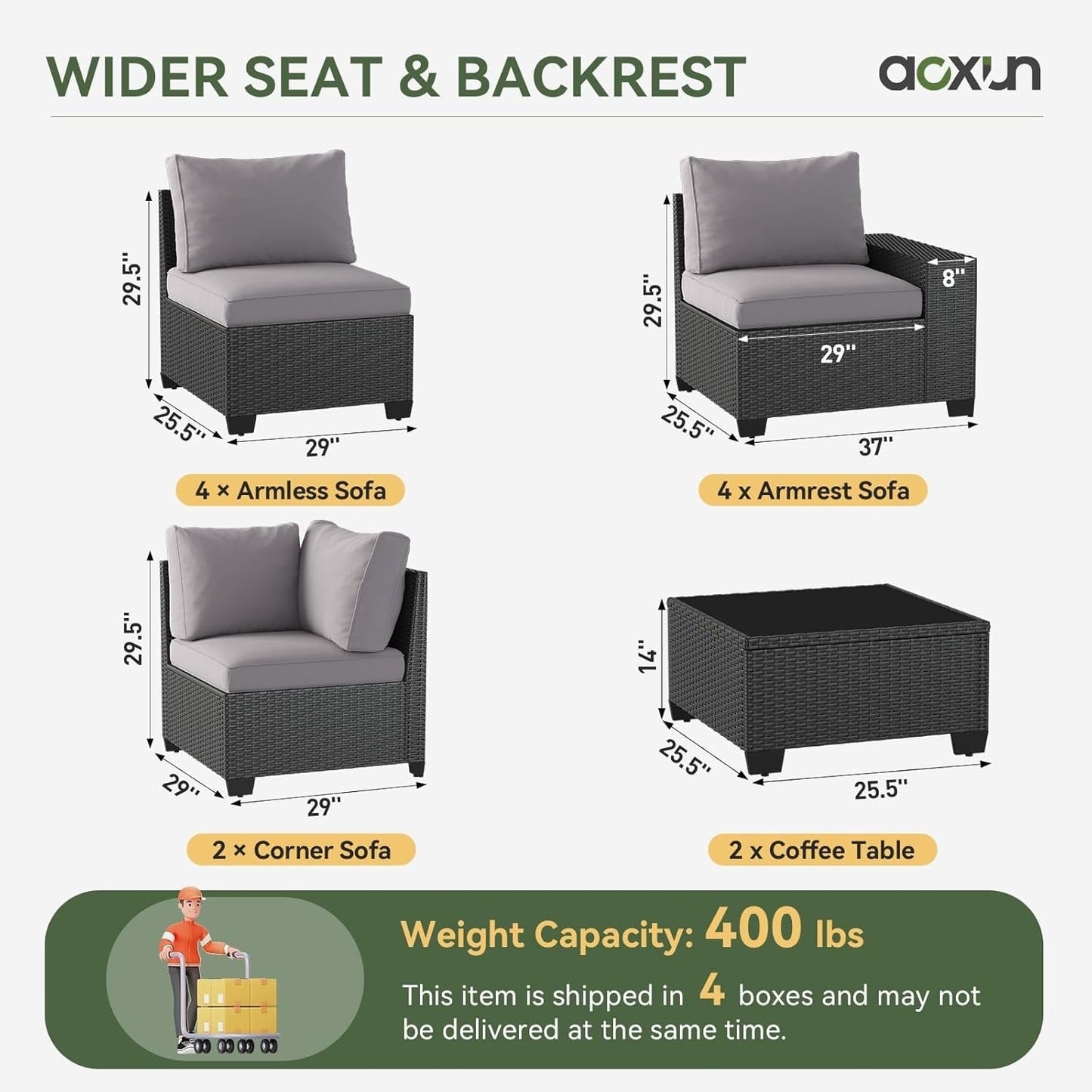 Ensembles de meubles de patio d'extérieur avec coussins épais de 4 pouces