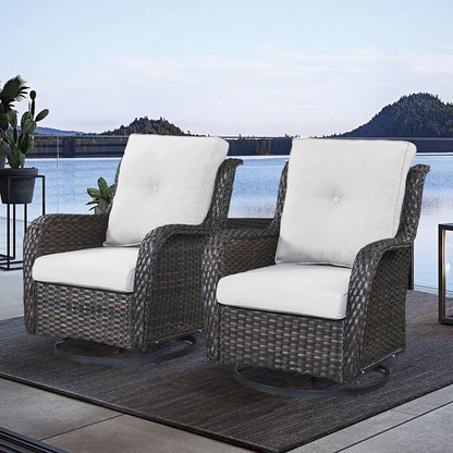 Gymojoy Outdoor Wicker Rocking Lounge Chairs with Swivel Base (Set of 2)