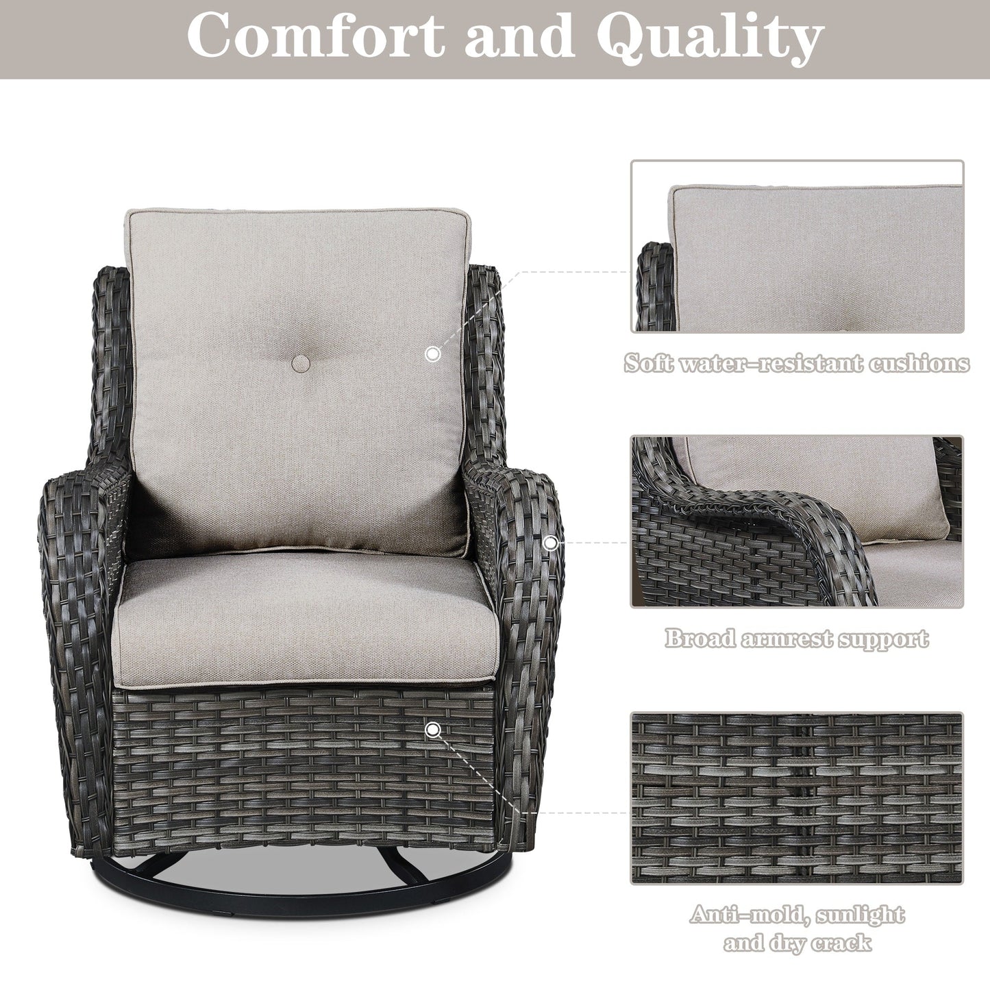 Gymojoy Outdoor Wicker Rocking Lounge Chairs with Swivel Base (Set of 2)