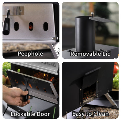 Four à pizza extérieur au bois, appareil à pizza 2 couches, grill à pizza extérieur pour fêtes de jardin - 30 cm (12 pouces)